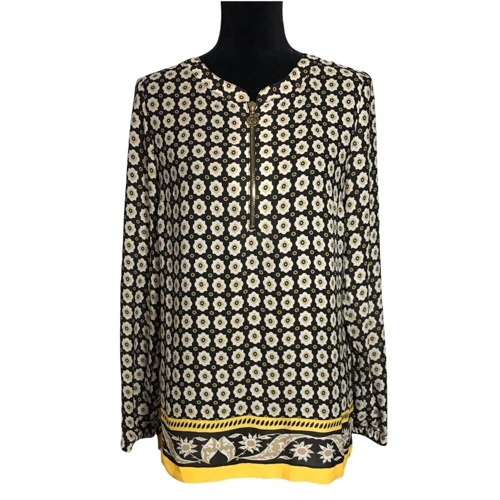 Anne Klein Floral/Geometric Print 3/4 Zip Tunic - Size Small